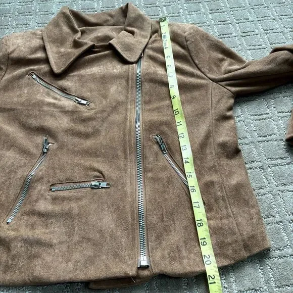 Lulus Suede With Love Moto Zipper Jacket Womens Size Large Biker Zipper Fall - Picture 8 of 11